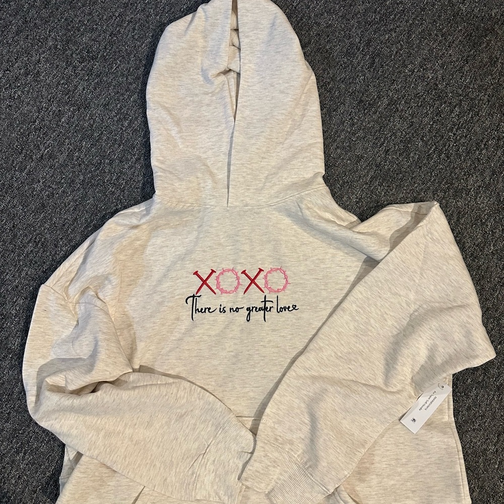 No Greater Love Beige Hoodie with XOXO Embroidery